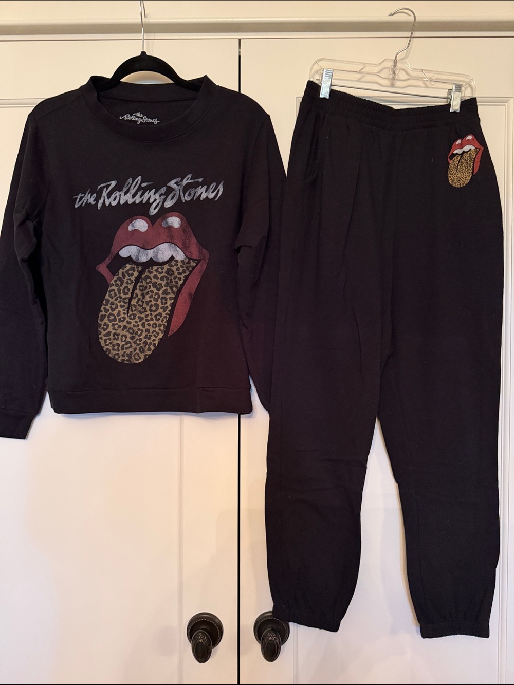 The Rolling Stones Black Leopard Tongue Jogger Set